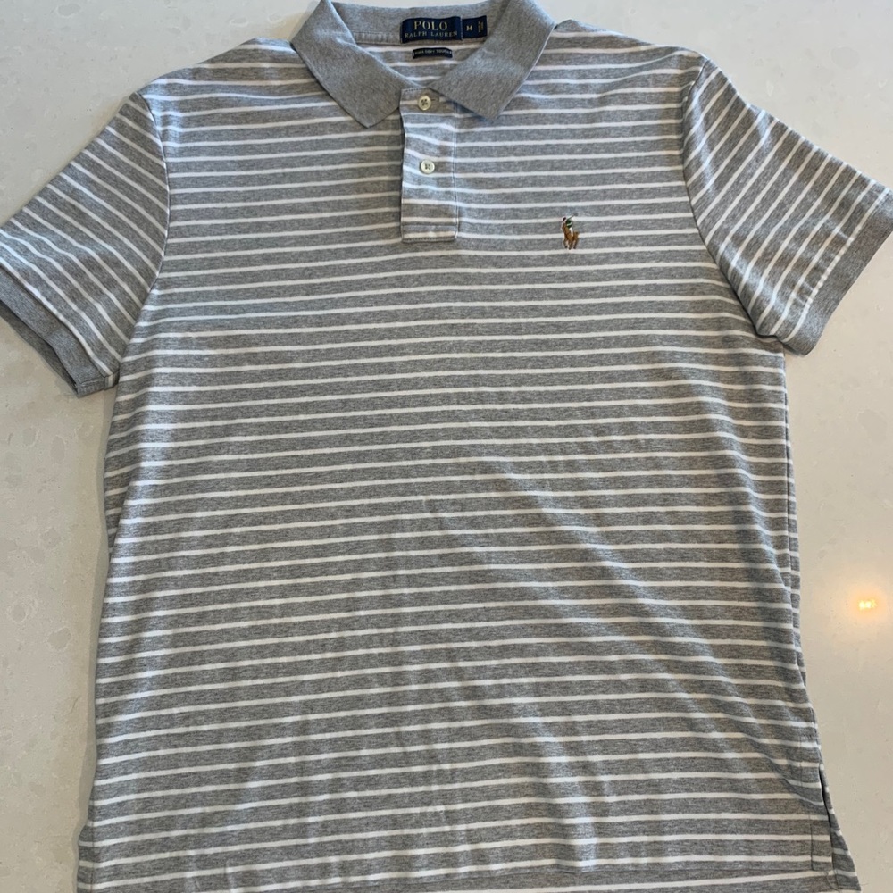 Grey with White Striped Polo Short Sleeve